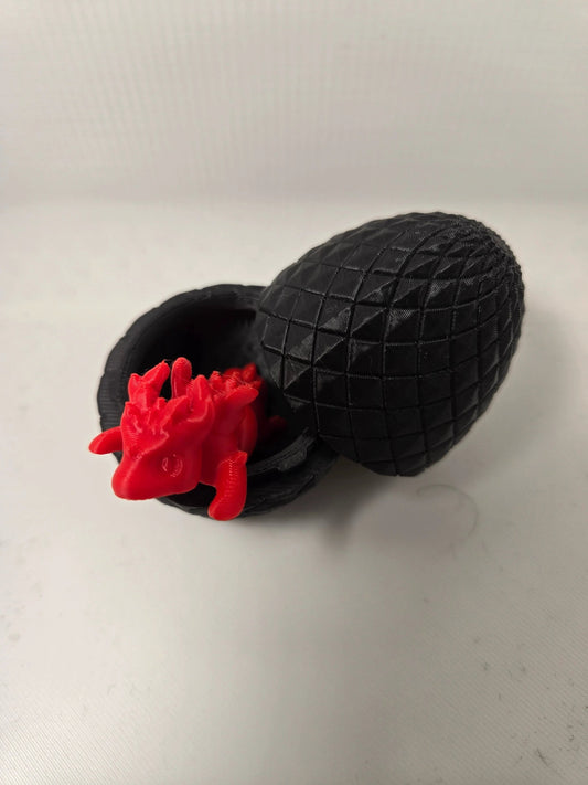Mini Articulated Dragon Inside Twist Open Black Dragon Egg 3D Printed Fantasy Toy Fidget Desk Decor Gift by Concept2Creation